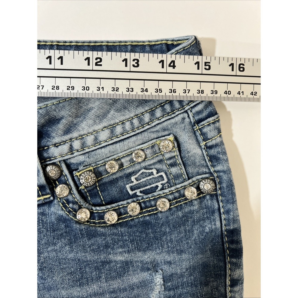 Harley Davidson Womens Bootcut Jeans Blue Wash Embroidered Bling Pockets Size 8 - Picture 4 of 9
